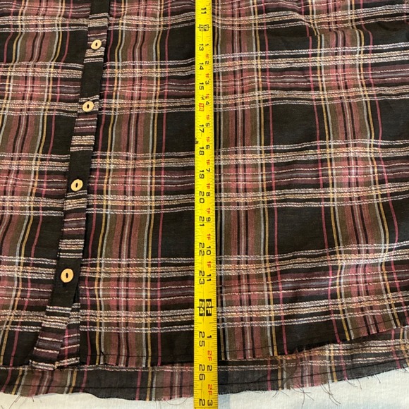 UMGEE Women Plaid Button Up Shirt Oversized Short Sleeve Frayed Hem Size S - Picture 7 of 9
